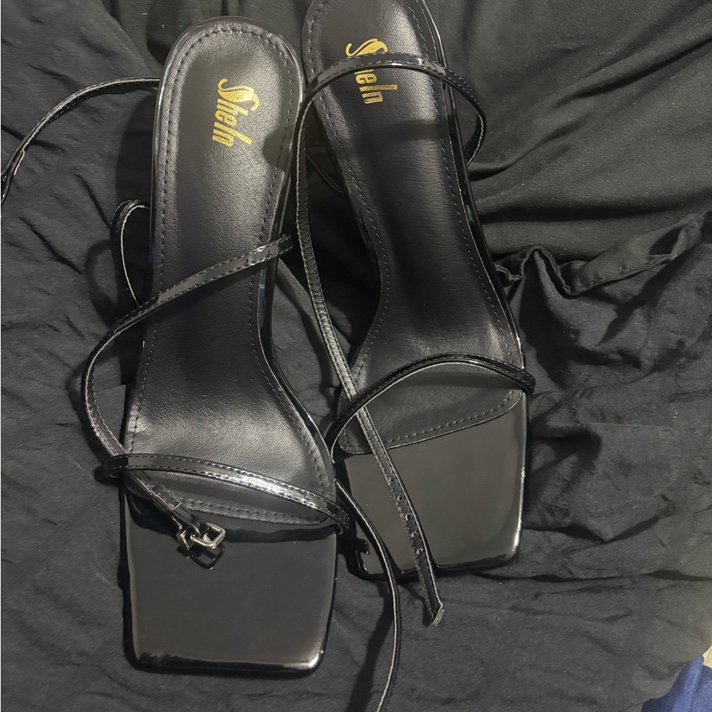 SHEIN Black Strappy Heels Minimalist Design